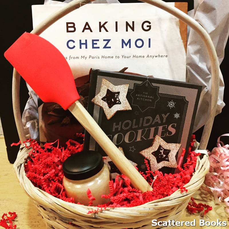 Baking gift basket with books and baking gifts